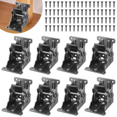 Imagem de Pacote com 8 suportes dobráveis, dobradiça autotravada com parafusos para pernas de mesa dobráveis, suporte de extensão de bloqueio e pernas de cama, preto