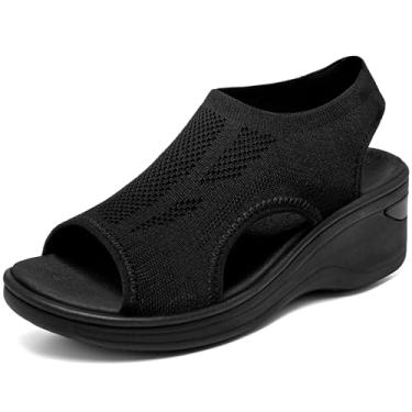 Imagem de KOIMED Sandálias femininas confortáveis de caminhada com espuma viscoelástica, bico aberto, leve, respirável, malha macia, lavável para o verão, viagem, casual, praia, esportes ao ar livre, A-all