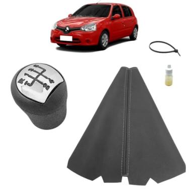 Imagem de Manopla Bola E Coifa Forro Courvin Alavanca Câmbio Manual Compatível Com Clio Campus 2005 Á 2013 (GRAFITE - COSTURA GRAFITE)