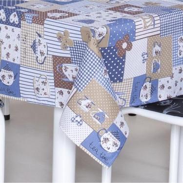 Imagem de Toalha de Mesa Oxford Premium Estampada 100% Poliéster Retangular Vários Tamanhos (4, 6, 8, 10 e 12 Lugares) (Est Bule Azul, 6 Lugares)