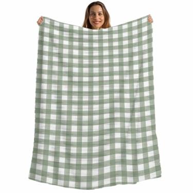 Imagem de Cobertor xadrez de búfalo verde sálvia, cobertores macios macios vintage xadrez para sofá-cama viagens, cobertores de flanela listrados de microfibra de pelúcia minimalista, cobertores de sofá leves