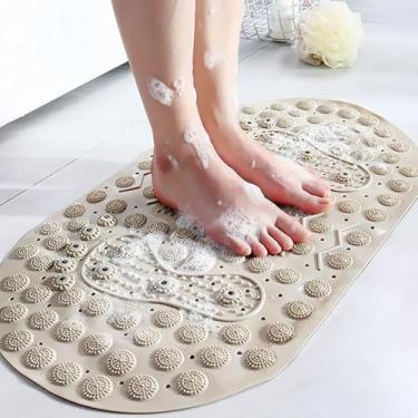 Imagem de Matemática de Bath com Copas de Sucção,Math Magnetic Foot Massage Bath,Foot-Shaped Acupressure Mat for Feet Relaxation,Drain Holes Bath Mat for Bathroom and Tub (Beige)