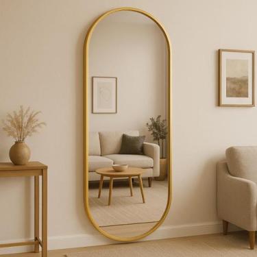Imagem de Espelho Corpo Inteiro Dourado 170x70cm Moldura Alumínio  Modelos Orgân
