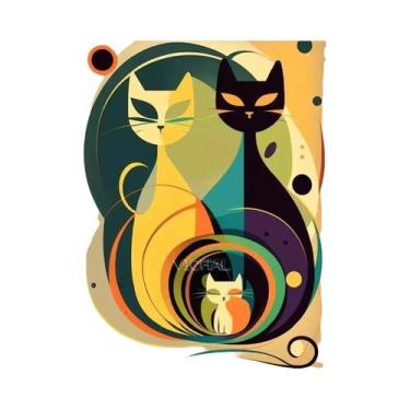 Imagem de Arte De Parede Abstrata Colorida De Gato, Decoração Vibrante De Animal