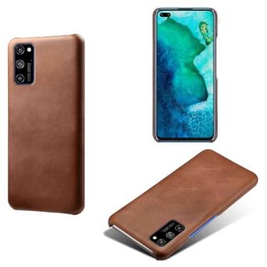 Imagem de Capa para Huawei Honor V30 PRO,Proteção contra quedas,Casca de volta de cor sólida simples,Design de couro de imitação de plástico-Brown