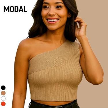 Imagem de Blusa Curta Cropped Tricot Feminino Ombro Só Modal Verão - Vitrine Col