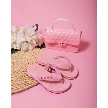 Imagem de Kit Chinelo + Bolsa Infantil para Menina Florsinhas Confortável Leve e