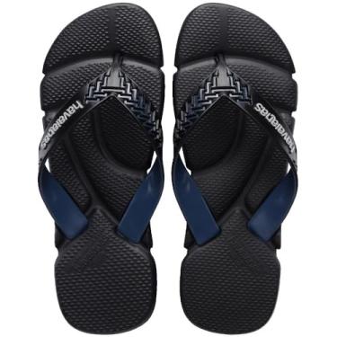 Imagem de Havaianas Chinelos Power, Preto e Azul Marinho, Design Texturizado (Preto, BR, Adulto, Numérico, 41)
