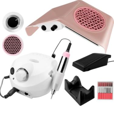 Imagem de Kit Lixadeira Motor Porquinho com Pedal e Sugador Aspirador de Pó para Unhas Acrigel, Gel e Fibra (Branco)