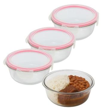 Imagem de Kit 3 Pote Vidro 950ml Redondo Não Vaza Marmita Tampa Hermético Vidro 