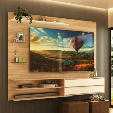 Imagem de Painel Para Tv Até 65 Polegadas 1 Porta E Prateleiras Multimóveis Mp1064 - Rustic/branco Rustic/branco