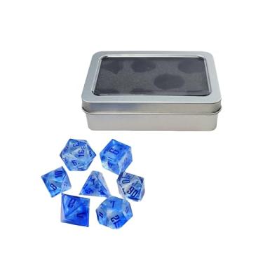 Imagem de DND Liquid Dice Set Polyhedral Dice for Dungeons & Dragons (D&D) RPG Magic RPG Tabletop Dice Complete D4 D6 D8 D10 D12 D20 (with Model Box - Blue)