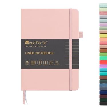 Imagem de &And Per Se Caderno pautado pautado, 160 páginas, A5 14,5 cm x 20,32 cm, pautado na faculdade, cadernos de papel grosso para escrita, cadernos de capa dura para mulheres e homens, escritório, escola (rosa)