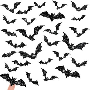 Imagem de AnyDesign 500 pçs adesivos de etiqueta de morcego de Halloween decalques de papel preto glitter adesivo autoadesivo para cartão de felicitações convite scrapbook envelope selo suprimentos de embrulho