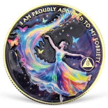 Imagem de Moeda de sobriedade de 8 anos feminina poder AA moeda colorida recuperação AA NA chips e medalhões comemorando 1-15 anos símbolo limpo e sóbrio narcóticos alcoólicos presentes anônimos para mulheres