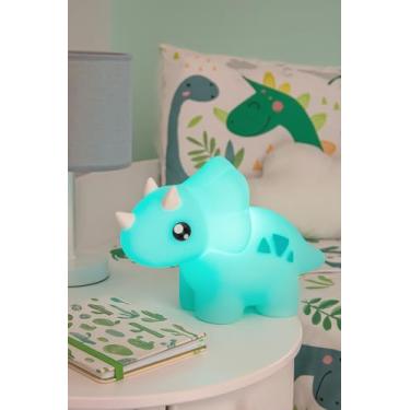 Imagem de Luminária Infantil Dinossauro 3D, Verde Água, LED, Decorativa, 20x14x29.5cm, Polietileno Resistente, Cabo 1.8m, para Quarto