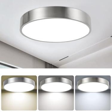 Imagem de ENATECLITE Luminária de teto minimalista moderna de 33 cm, luminária de teto LED regulável de 26 W com 3 temperaturas de cor, iluminação de teto embutida de níquel escovado, perfeita para banheiro e