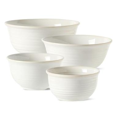 Imagem de Hasense Tigelas de mistura de porcelana, 2,8/2,1/1,0/0,5 Qt, tigelas grandes feitas à mão para servir salada para cozinha, pratos profundos para cozinhar e assar, seguro para micro-ondas e lava-louças