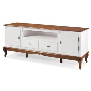 Imagem de Rack para Sala com Pés Luis XV 2 Gavetas 2 Portas de Madeira e Nicho 60503M Linz Móveis - Branco/Imbuia Glazer