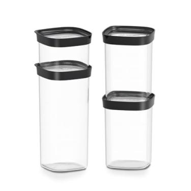 Imagem de Kit 4 Potes Herméticos Acrílico Quadrado Empilháveis Tampa de Vedação Silicone Porta Alimentos e Mantimentos Armário Cozinha Despensa