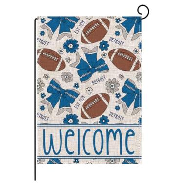Imagem de Bandeiras de jardim de boas-vindas de futebol de outono 30 x 45 cm vertical dupla face, placa de dia de jogo esportivo sazonal decoração externa para Detroit