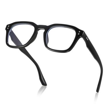 Imagem de kimorn Óculos quadrados modernos com bloqueio de luz azul, lentes antifadiga ocular, armação leve para homens e mulheres, Preto, 50-24-145