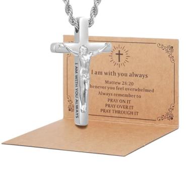 Imagem de DS Colar de cruz cristã para homens e mulheres - colares de crucifixo de aço inoxidável de ouro 18K com versículo bíblico inspirador presente religioso para oração fé Jesus/Deus católico cristão