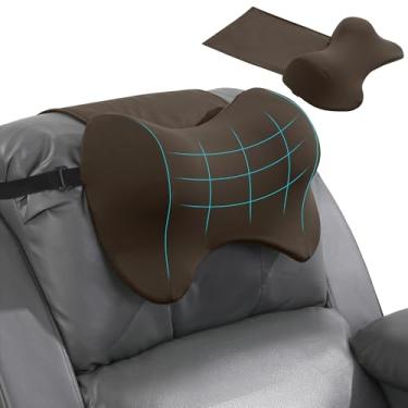 Imagem de MABOZOO Travesseiros de pescoço para poltrona, travesseiro de encosto de cabeça de espuma viscoelástica com suporte antiderrapante e alças elásticas, travesseiro reclinável de pescoço para alívio da