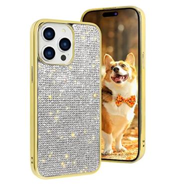 Imagem de Capa LUVI compatível com iPhone 12 Pro Max diamante lindo brilhante brilhante strass cristal brilhante capa protetora com revestimento galvanizado bumper luxuosa fashion capa dourada de 6,5 polegadas