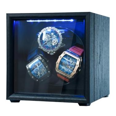 Imagem de RYLENE Enrolador de relógio para relógios automáticos 2/3/6, rotador de relógio para Rolex 4 modos de rotação, luz embutida, caixa de enrolador de relógios com adaptador presente para homem silencioso