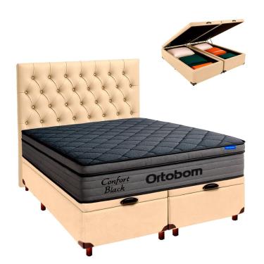 Imagem de Baú Begetiza + Cabeceira +colchão King Confort Black Ortobom
