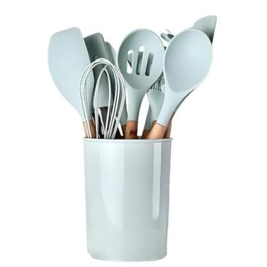 Imagem de Kit De 12 Peças – Utensílios De Cozinha De Silicone, Incluindo Copo, Suporte E Jogo De 5 Utensílios Sem Copo(KIT 12 VERDE CLARO C/COPO)