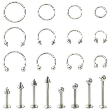 Imagem de Ipotkitt 40 peças, 20 estilos, 316 e 316L, aço inoxidável cirúrgico, argola de nariz, argolas para lábios, piercing corporal, joia para cartilagem de septo nasal Daith Tragus Rook Conch Lips Ear