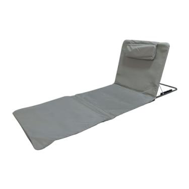 Imagem de Espreguiçadeira Ajustável Dobrável Com Alça Bolso Cor Cinza Praia Piscina