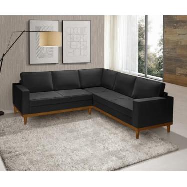 Imagem de Sofá de Canto em L Toronto Corano Preto 5 Lugares Moderno e Funcional