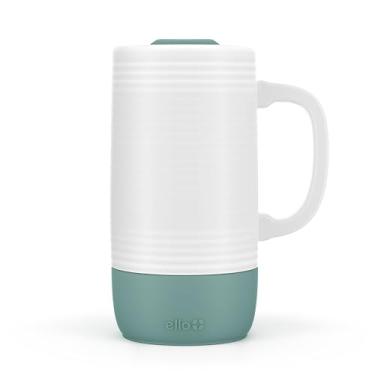 Imagem de Ello Caneca de viagem de cerâmica Jane de 510 g com alça, tampa deslizante resistente a respingos e porta-copos embutido, perfeita para café e chá, livre de BPA, pode ser lavada na lava-louças