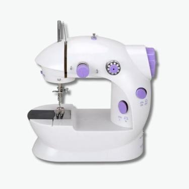 Imagem de Mini Máquina de Costura Portátil Elétrica Bivolt com Pedal LED Compacta Doméstica Fácil de Usar Leve e Prática Ideal para Iniciantes e Reparo de Roupas