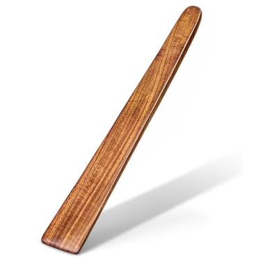 Imagem de Jilla-hla Espátula de madeira antiaderente de acácia, espátulas de fritura planas de cabo longo feitas à mão para presentes de cozinha, utensílios de cozinha ideais para cozinhar ovos, peixes