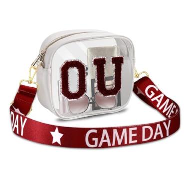 Imagem de Bolsa feminina Claer para o dia do jogo, aprovada pelo estádio de futebol, bolsa transversal transparente, acessórios para o dia do jogo, Borgonha branca 1