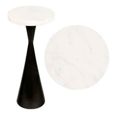 Imagem de JONATHAN Y END4003B Ziggy Mesa de bebidas de metal de designer contemporâneo de 56 cm e mesa de canto decorativa com topo redondo de mármore branco e base de pedestal em cone para sala de estar