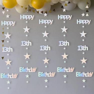 Imagem de Decorações de aniversário LEEKRYETON 13th Rainbow Silver Girl