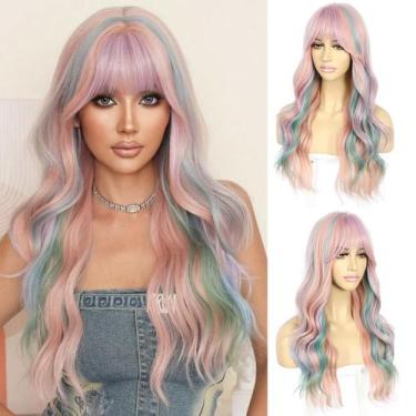 Imagem de Peruca SAPPHIREWIGS longa ondulada com franja Rainbow 66 cm sintética