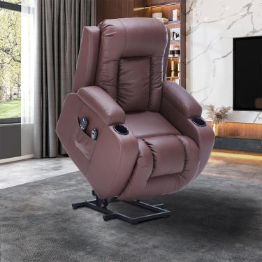 Imagem de Poltrona do Papai Lift Sala de Estar Reclinável Austin Elétrica Aquecimento Massagem PU Marrom Chocolate G94 - Gran Belo