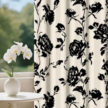 Imagem de Baocicco Cortinas florais blackout de 213 cm de comprimento para quarto, cortinas pretas com flores impressas, conjunto de cortinas de casa de fazenda com tratamento de janela de campo francês, 2