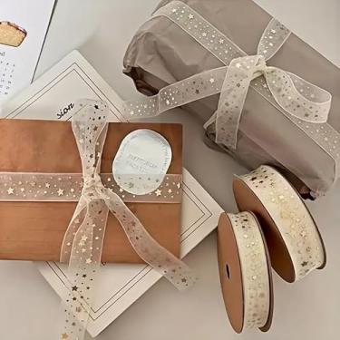 Imagem de 1 rolo de fita de estrela dourada de 20 metros, cordão de embrulho de presente, para embrulho de aniversário, laços de cabelo, artigos de presente de festa, artesanato faça você mesmo