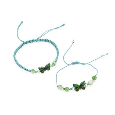 Imagem de 2 peças de pulseira de borboleta, cordão de nylon ajustável, trançado, pulseiras artesanais para decoração de joias de verão DIY (verde do mar escuro)