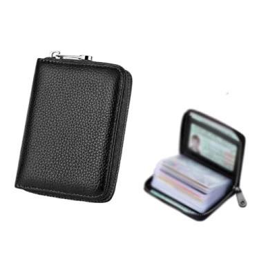 Imagem de Porta-cartões pequeno com zíper elegante carteira sanfonada feminina com compartimento para vários cartões, Preto, Porta-moedas com zíper e compartimento para vários cartões
