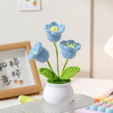 Imagem de Flores de crochê, flores de lírio do vale feitas à mão, mini crochê feito à mão, presente romântico de malha para aniversário, dia dos namorados (azul)