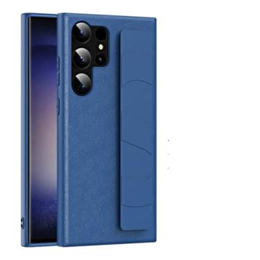 Imagem de Capa de pulseira de luxo para Samsung Galaxy S23 Ultra S22 Plus com alça de mão, capa de cor pura empresarial para Samsung S23ultra (para Samsung S23 Plus/azul marinho)