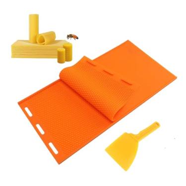 Imagem de Molde de folha de prensa de cera de abelha com raspador de mel, molde de silicone para fazer folhas de favo de mel, base de colmeia e velas DIY, suprimentos reutilizáveis para apicultura